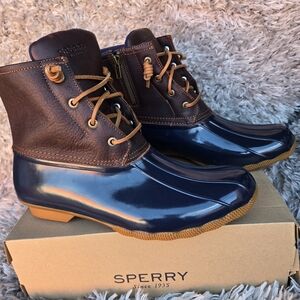 Sperry Navy and Brown Duck Boots